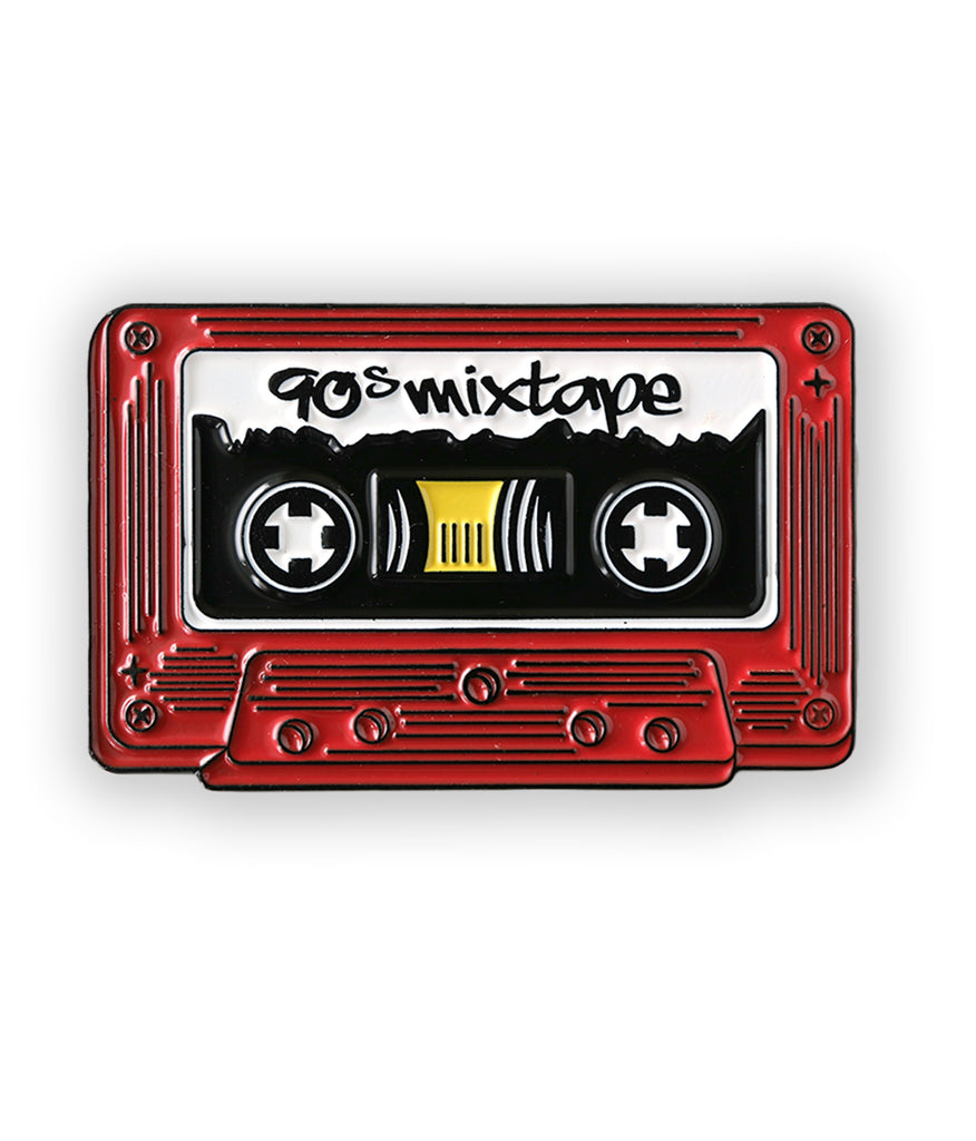 red cassette tape soft enamel pin - 90s mix