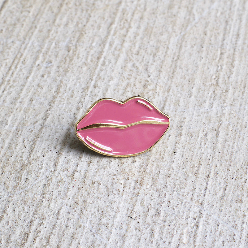 Pink lip enamel pin